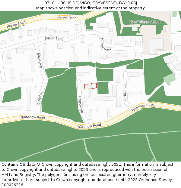 37, CHURCHSIDE, VIGO, GRAVESEND, DA13 0SJ: Location map and indicative extent of plot