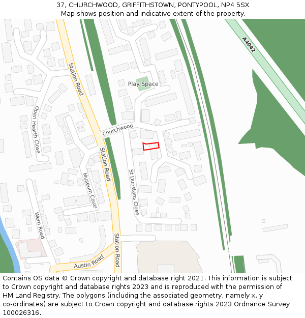 37, CHURCHWOOD, GRIFFITHSTOWN, PONTYPOOL, NP4 5SX: Location map and indicative extent of plot