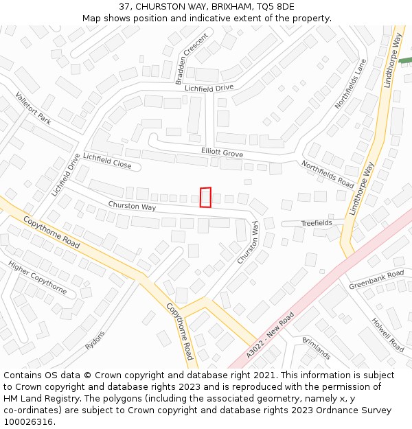 37, CHURSTON WAY, BRIXHAM, TQ5 8DE: Location map and indicative extent of plot
