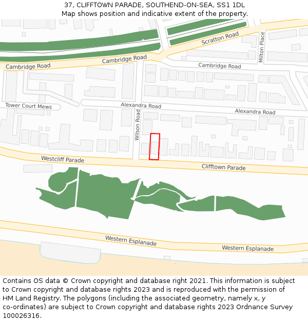 37, CLIFFTOWN PARADE, SOUTHEND-ON-SEA, SS1 1DL: Location map and indicative extent of plot