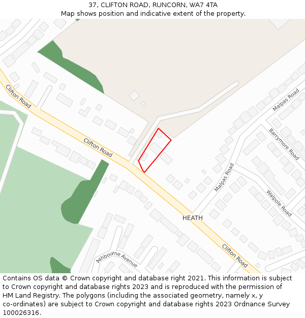 37, CLIFTON ROAD, RUNCORN, WA7 4TA: Location map and indicative extent of plot