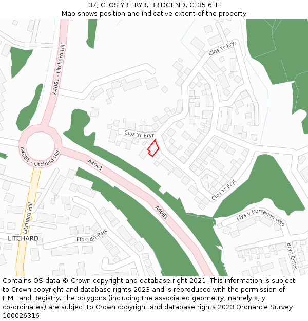 37, CLOS YR ERYR, BRIDGEND, CF35 6HE: Location map and indicative extent of plot