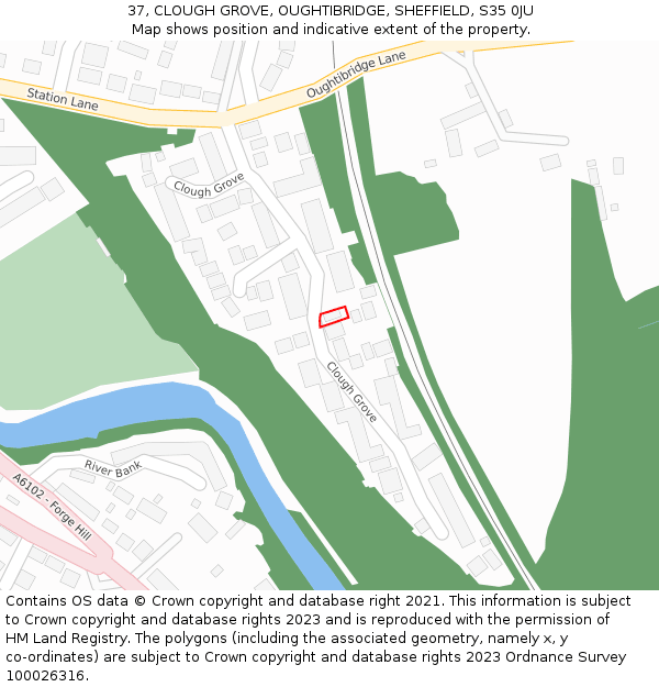 37, CLOUGH GROVE, OUGHTIBRIDGE, SHEFFIELD, S35 0JU: Location map and indicative extent of plot