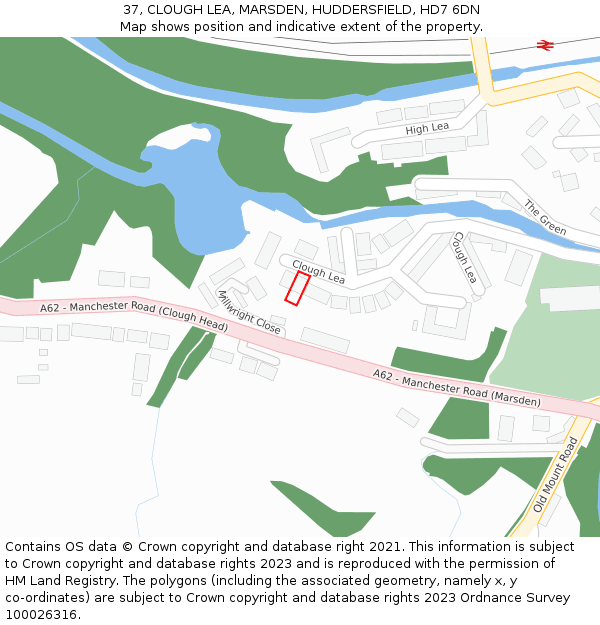 37, CLOUGH LEA, MARSDEN, HUDDERSFIELD, HD7 6DN: Location map and indicative extent of plot