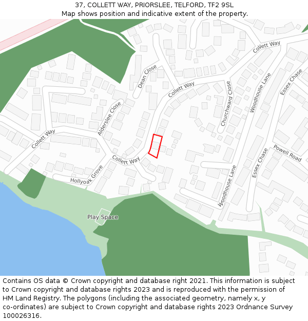 37, COLLETT WAY, PRIORSLEE, TELFORD, TF2 9SL: Location map and indicative extent of plot