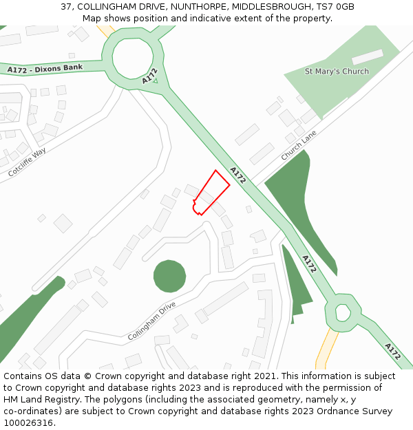 37, COLLINGHAM DRIVE, NUNTHORPE, MIDDLESBROUGH, TS7 0GB: Location map and indicative extent of plot