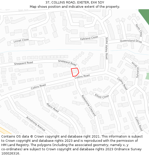 37, COLLINS ROAD, EXETER, EX4 5DY: Location map and indicative extent of plot