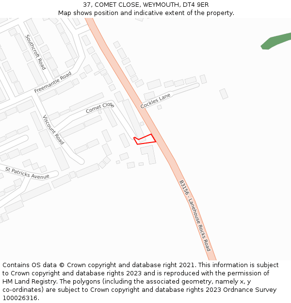 37, COMET CLOSE, WEYMOUTH, DT4 9ER: Location map and indicative extent of plot