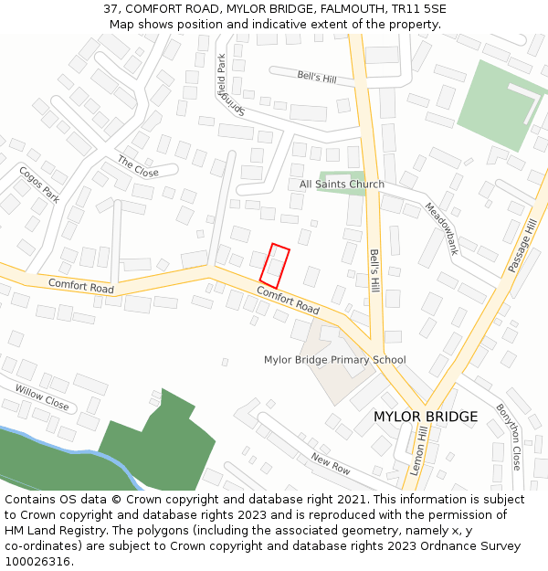 37, COMFORT ROAD, MYLOR BRIDGE, FALMOUTH, TR11 5SE: Location map and indicative extent of plot