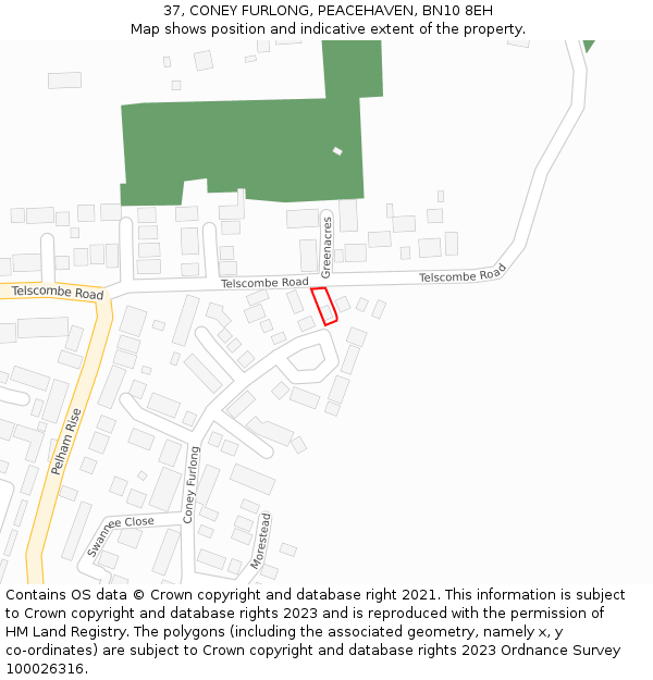 37, CONEY FURLONG, PEACEHAVEN, BN10 8EH: Location map and indicative extent of plot