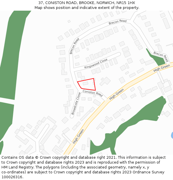 37, CONISTON ROAD, BROOKE, NORWICH, NR15 1HX: Location map and indicative extent of plot