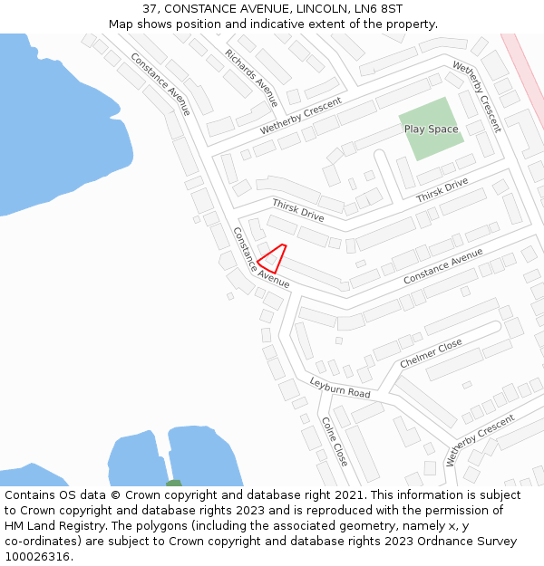37, CONSTANCE AVENUE, LINCOLN, LN6 8ST: Location map and indicative extent of plot