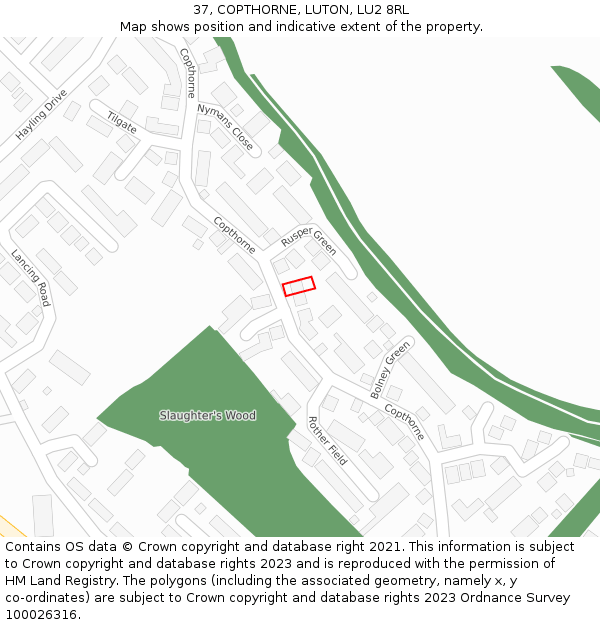 37, COPTHORNE, LUTON, LU2 8RL: Location map and indicative extent of plot