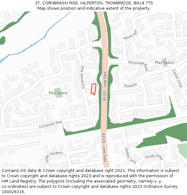 37, CORNBRASH RISE, HILPERTON, TROWBRIDGE, BA14 7TS: Location map and indicative extent of plot