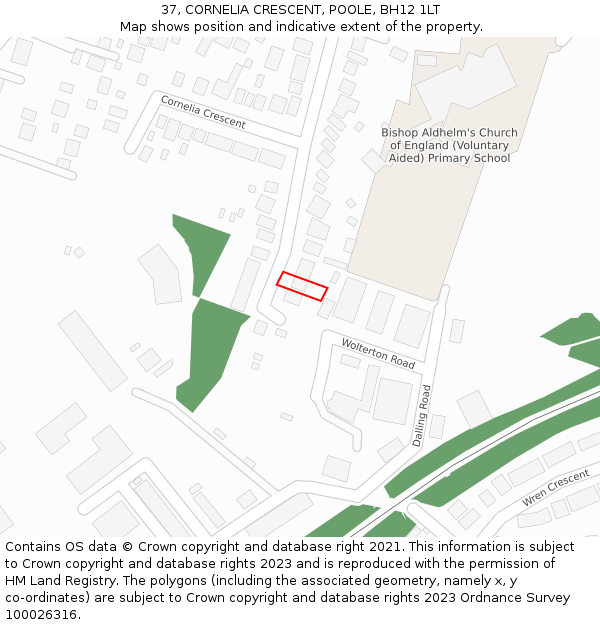 37, CORNELIA CRESCENT, POOLE, BH12 1LT: Location map and indicative extent of plot