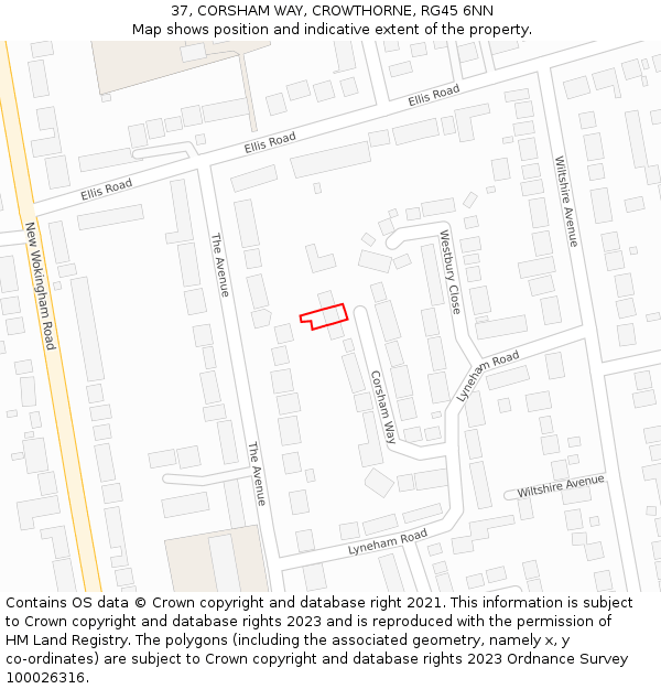 37, CORSHAM WAY, CROWTHORNE, RG45 6NN: Location map and indicative extent of plot
