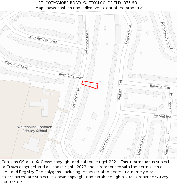 37, COTYSMORE ROAD, SUTTON COLDFIELD, B75 6BL: Location map and indicative extent of plot