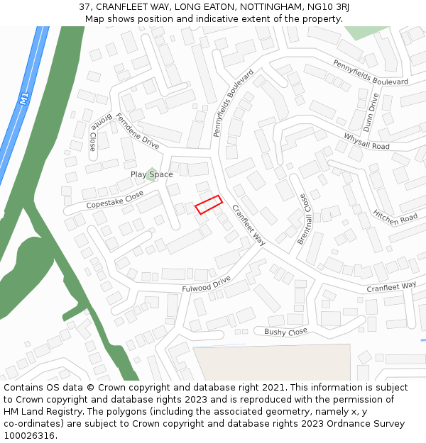 37, CRANFLEET WAY, LONG EATON, NOTTINGHAM, NG10 3RJ: Location map and indicative extent of plot