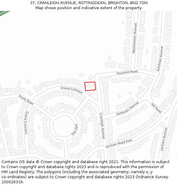 37, CRANLEIGH AVENUE, ROTTINGDEAN, BRIGHTON, BN2 7GN: Location map and indicative extent of plot