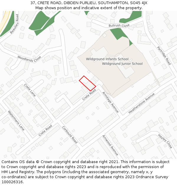 37, CRETE ROAD, DIBDEN PURLIEU, SOUTHAMPTON, SO45 4JX: Location map and indicative extent of plot