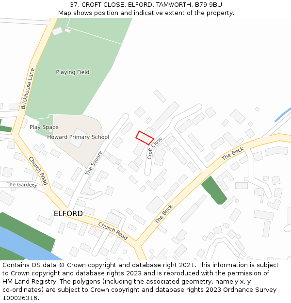 37, CROFT CLOSE, ELFORD, TAMWORTH, B79 9BU: Location map and indicative extent of plot