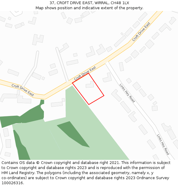 37, CROFT DRIVE EAST, WIRRAL, CH48 1LX: Location map and indicative extent of plot
