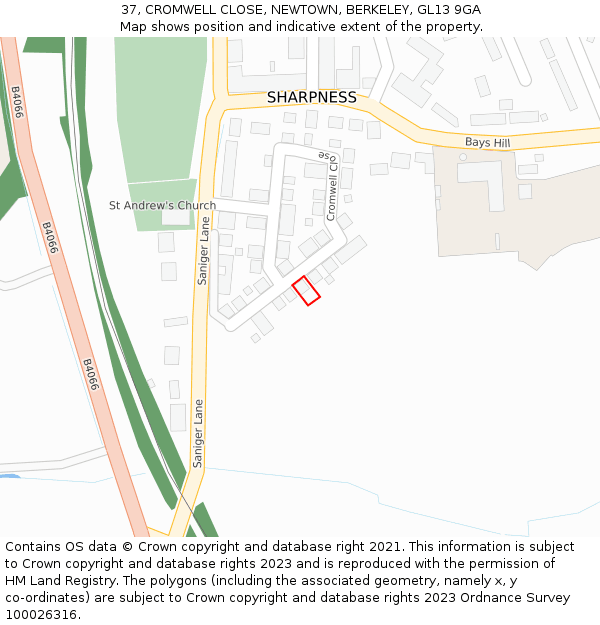 37, CROMWELL CLOSE, NEWTOWN, BERKELEY, GL13 9GA: Location map and indicative extent of plot