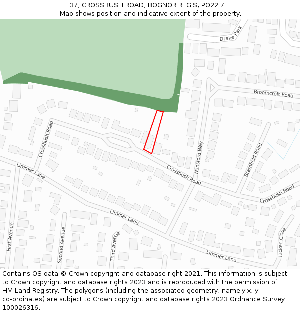 37, CROSSBUSH ROAD, BOGNOR REGIS, PO22 7LT: Location map and indicative extent of plot