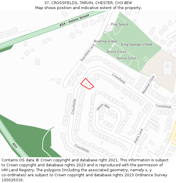 37, CROSSFIELDS, TARVIN, CHESTER, CH3 8EW: Location map and indicative extent of plot