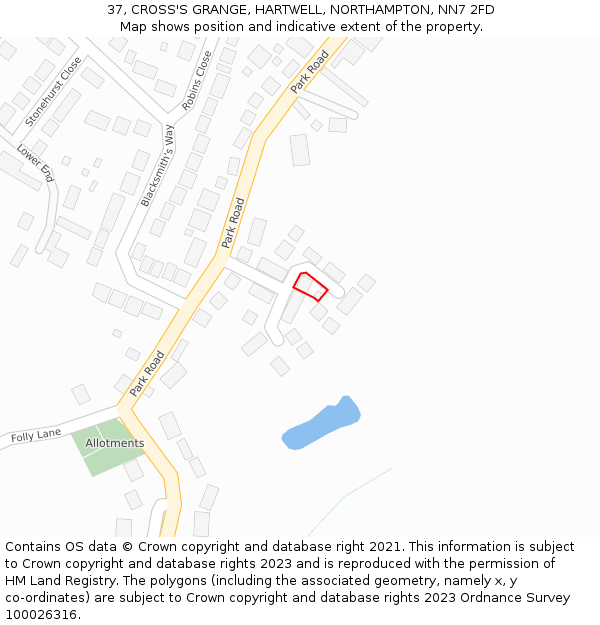 37, CROSS'S GRANGE, HARTWELL, NORTHAMPTON, NN7 2FD: Location map and indicative extent of plot