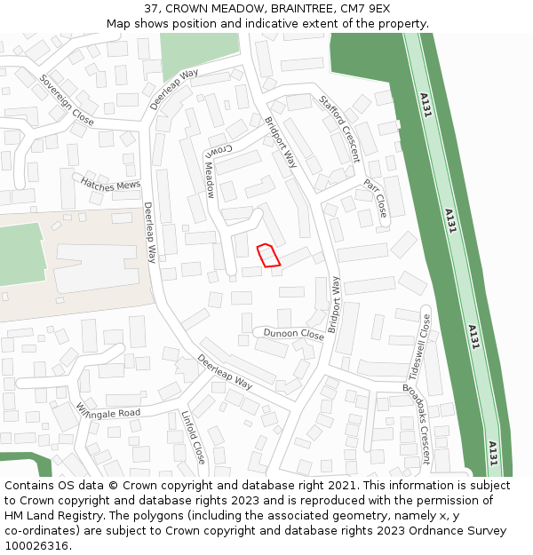 37, CROWN MEADOW, BRAINTREE, CM7 9EX: Location map and indicative extent of plot