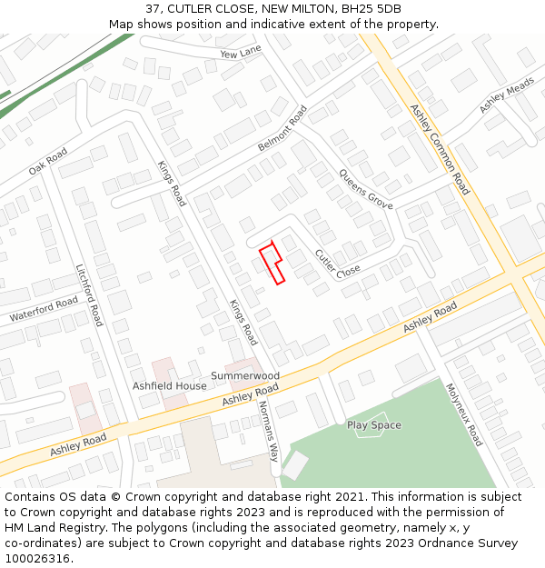 37, CUTLER CLOSE, NEW MILTON, BH25 5DB: Location map and indicative extent of plot