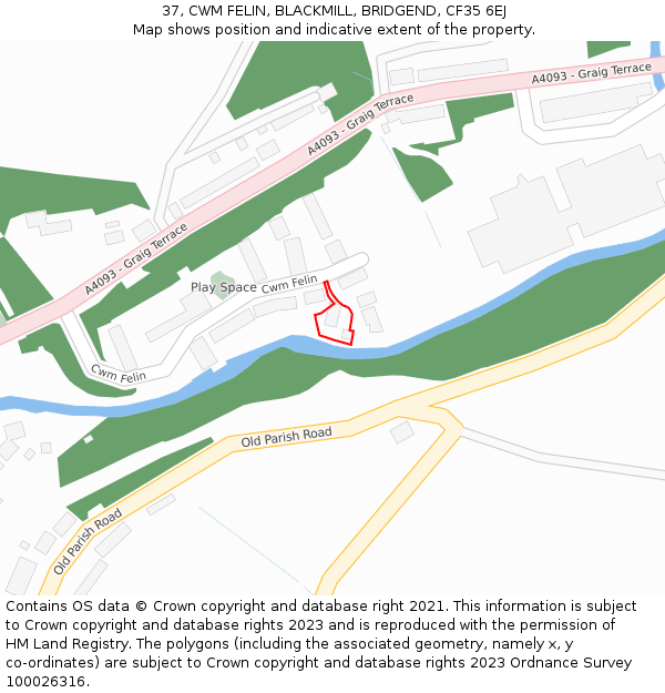 37, CWM FELIN, BLACKMILL, BRIDGEND, CF35 6EJ: Location map and indicative extent of plot