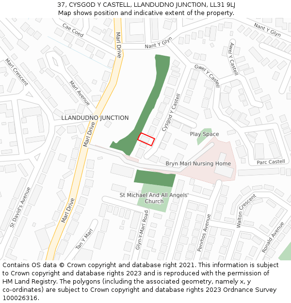 37, CYSGOD Y CASTELL, LLANDUDNO JUNCTION, LL31 9LJ: Location map and indicative extent of plot