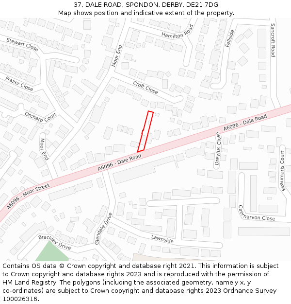 37, DALE ROAD, SPONDON, DERBY, DE21 7DG: Location map and indicative extent of plot