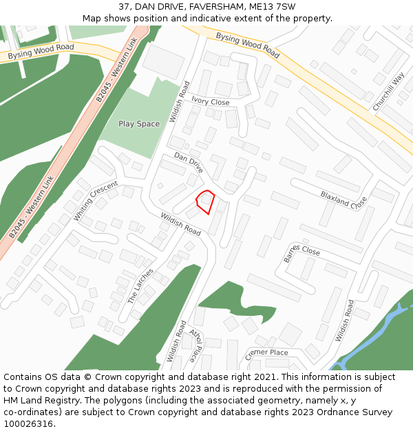 37, DAN DRIVE, FAVERSHAM, ME13 7SW: Location map and indicative extent of plot