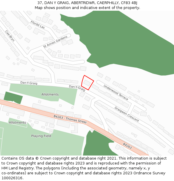 37, DAN Y GRAIG, ABERTRIDWR, CAERPHILLY, CF83 4BJ: Location map and indicative extent of plot
