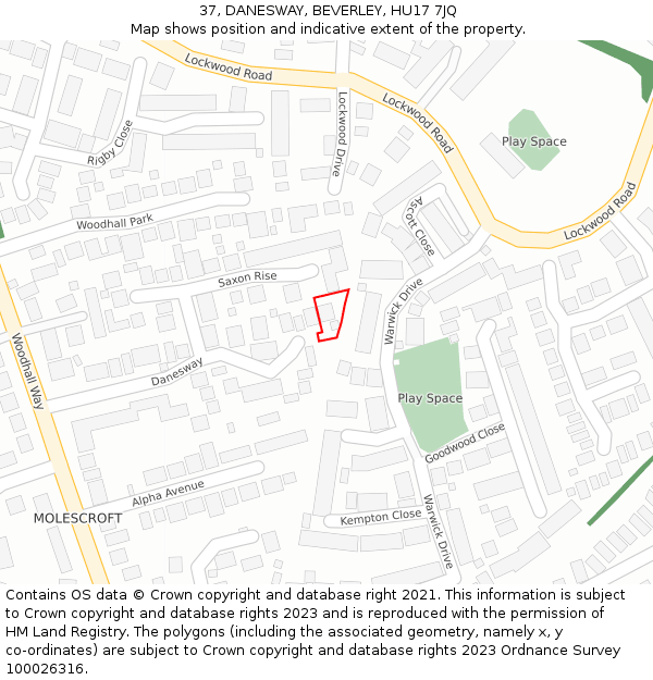 37, DANESWAY, BEVERLEY, HU17 7JQ: Location map and indicative extent of plot