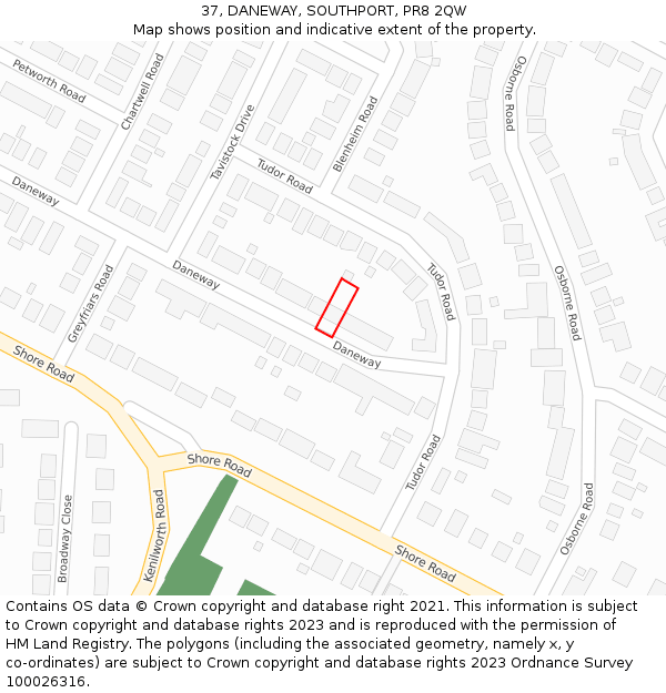 37, DANEWAY, SOUTHPORT, PR8 2QW: Location map and indicative extent of plot