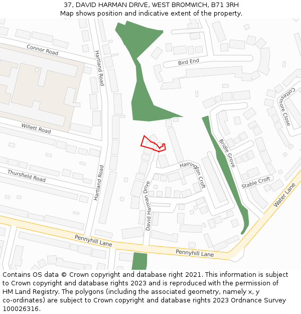37, DAVID HARMAN DRIVE, WEST BROMWICH, B71 3RH: Location map and indicative extent of plot
