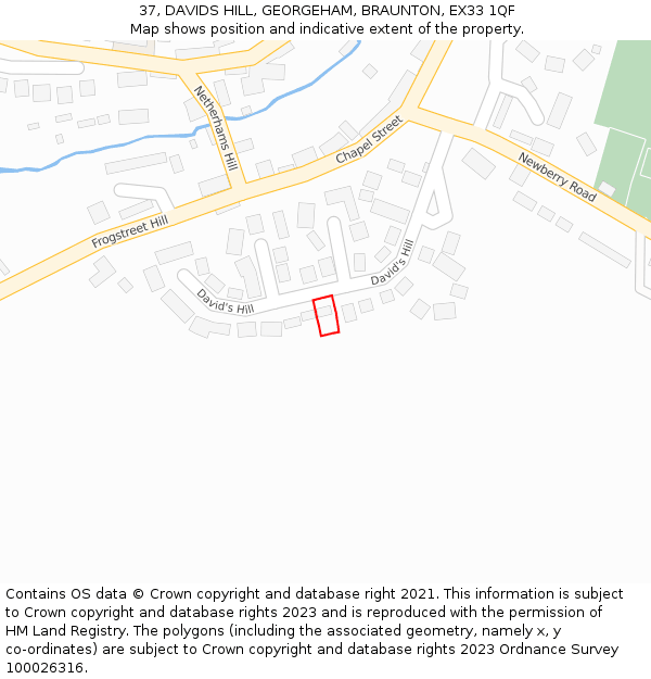 37, DAVIDS HILL, GEORGEHAM, BRAUNTON, EX33 1QF: Location map and indicative extent of plot