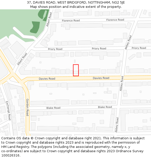 37, DAVIES ROAD, WEST BRIDGFORD, NOTTINGHAM, NG2 5JE: Location map and indicative extent of plot