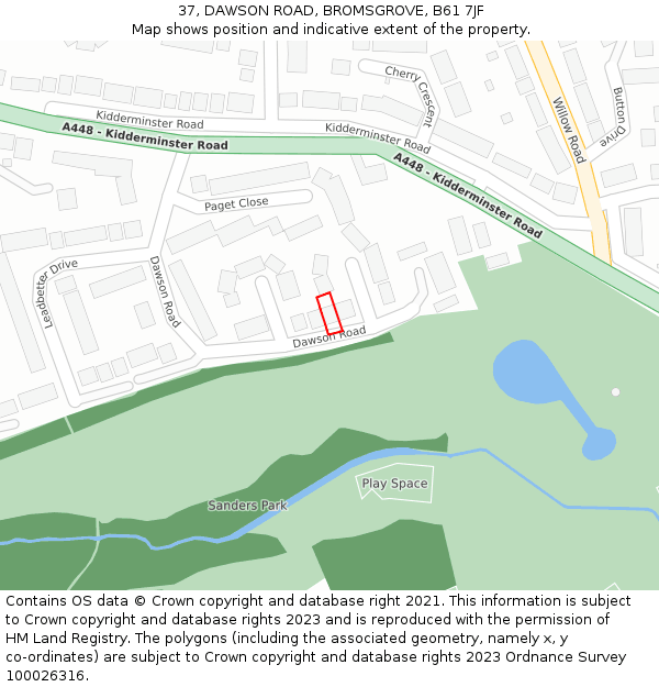 37, DAWSON ROAD, BROMSGROVE, B61 7JF: Location map and indicative extent of plot