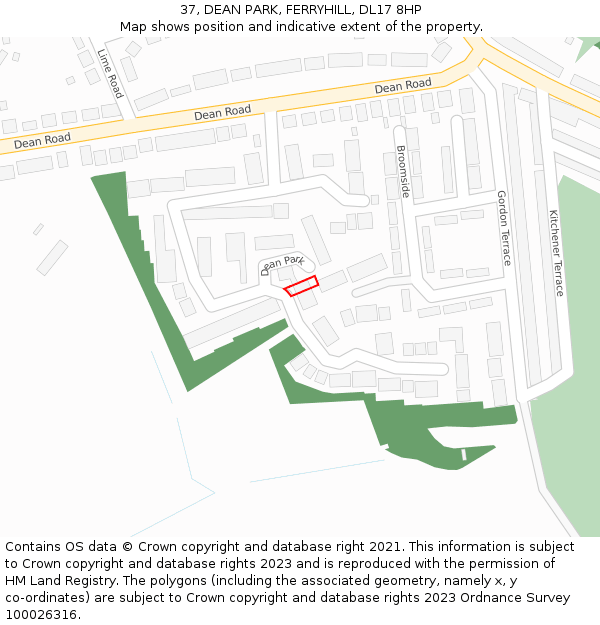 37, DEAN PARK, FERRYHILL, DL17 8HP: Location map and indicative extent of plot