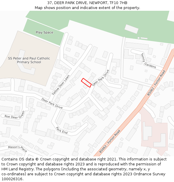 37, DEER PARK DRIVE, NEWPORT, TF10 7HB: Location map and indicative extent of plot