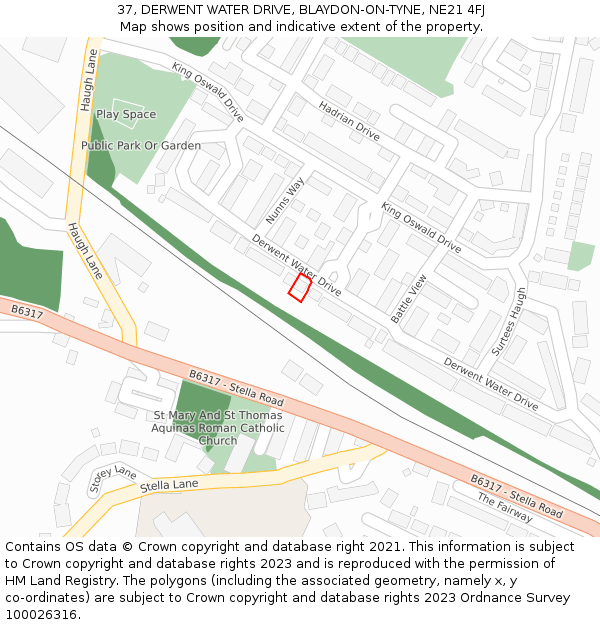 37, DERWENT WATER DRIVE, BLAYDON-ON-TYNE, NE21 4FJ: Location map and indicative extent of plot