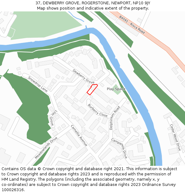 37, DEWBERRY GROVE, ROGERSTONE, NEWPORT, NP10 9JY: Location map and indicative extent of plot