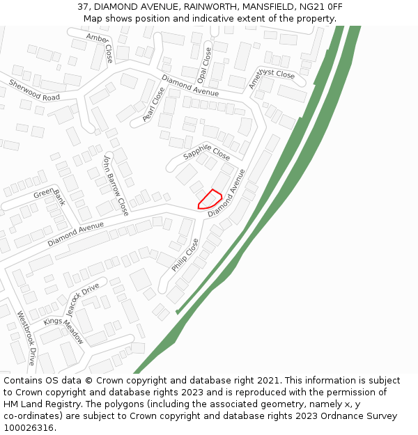 37, DIAMOND AVENUE, RAINWORTH, MANSFIELD, NG21 0FF: Location map and indicative extent of plot