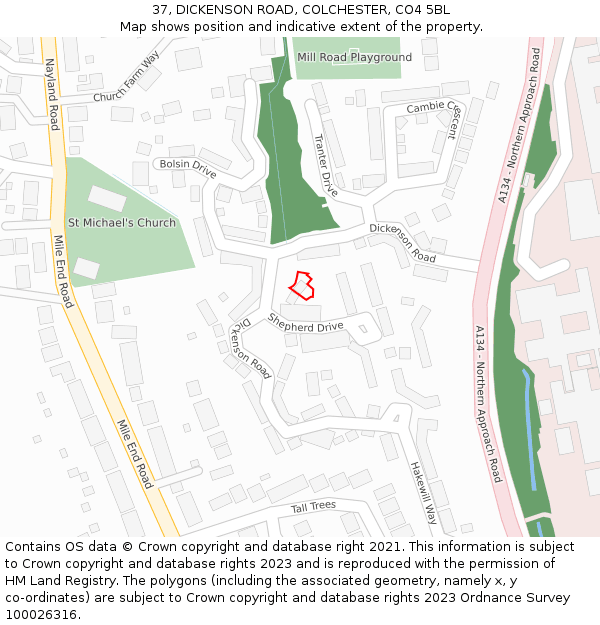 37, DICKENSON ROAD, COLCHESTER, CO4 5BL: Location map and indicative extent of plot