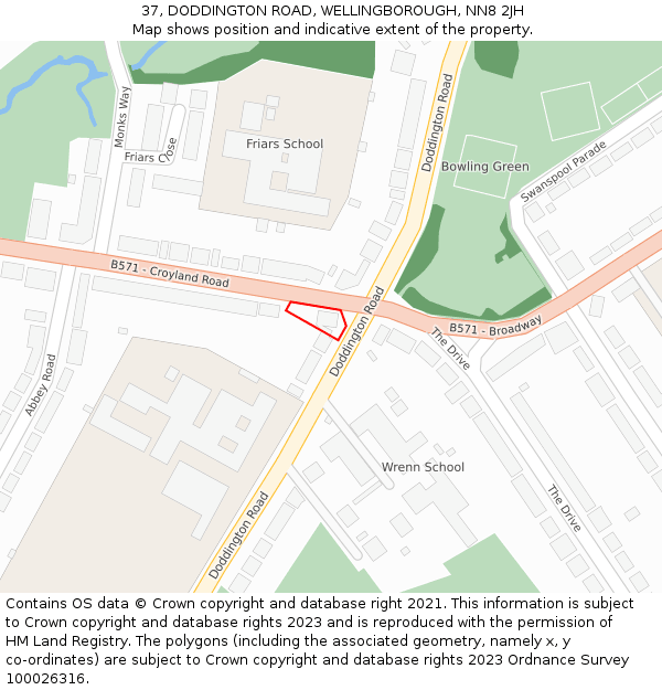 37, DODDINGTON ROAD, WELLINGBOROUGH, NN8 2JH: Location map and indicative extent of plot